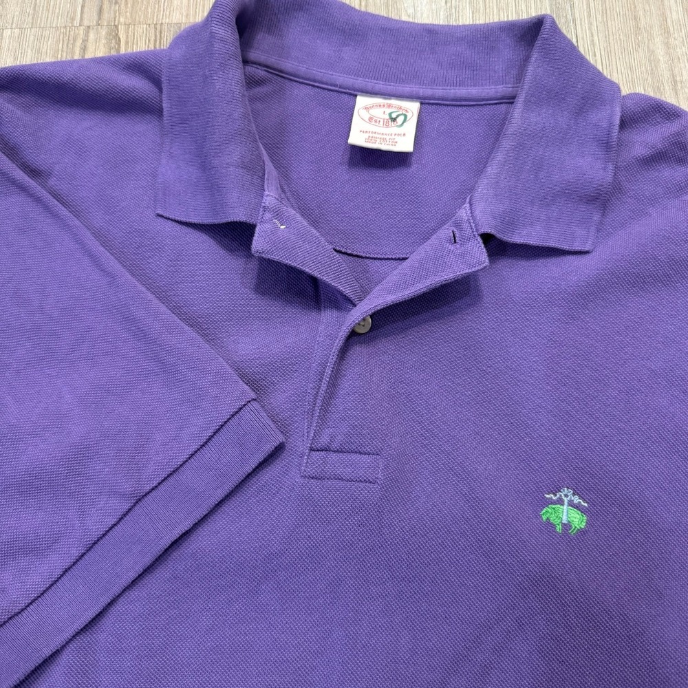 Brooks Brothers Mens Large 100% Cotton Performance Polo Shirt Purple/Green